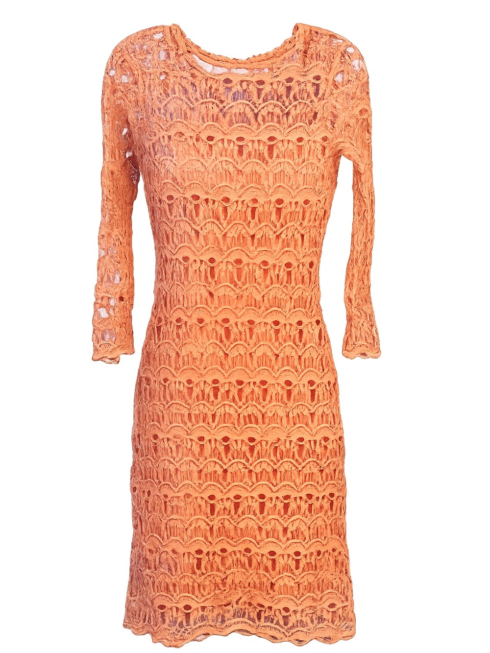 Daniel Cremieux Peach-Orange Crochet Midi Dress